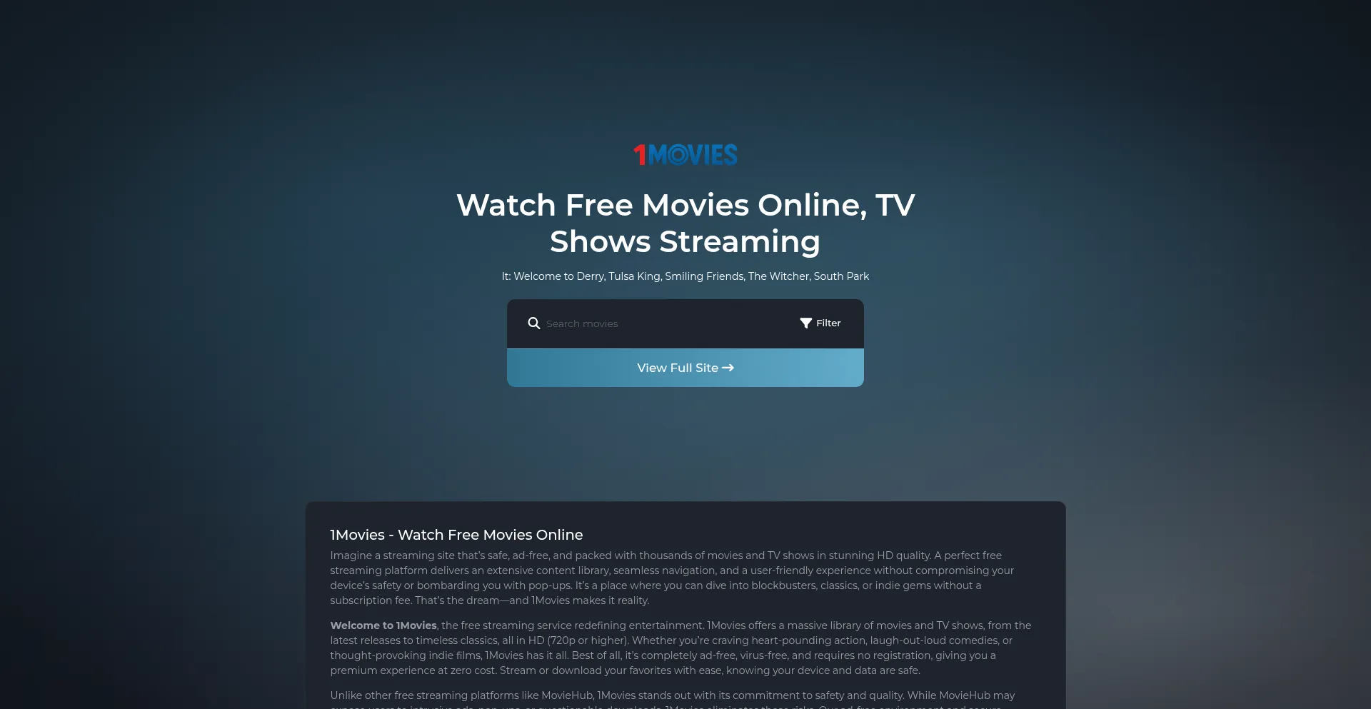 Screenshot of 1movies.bz homepage