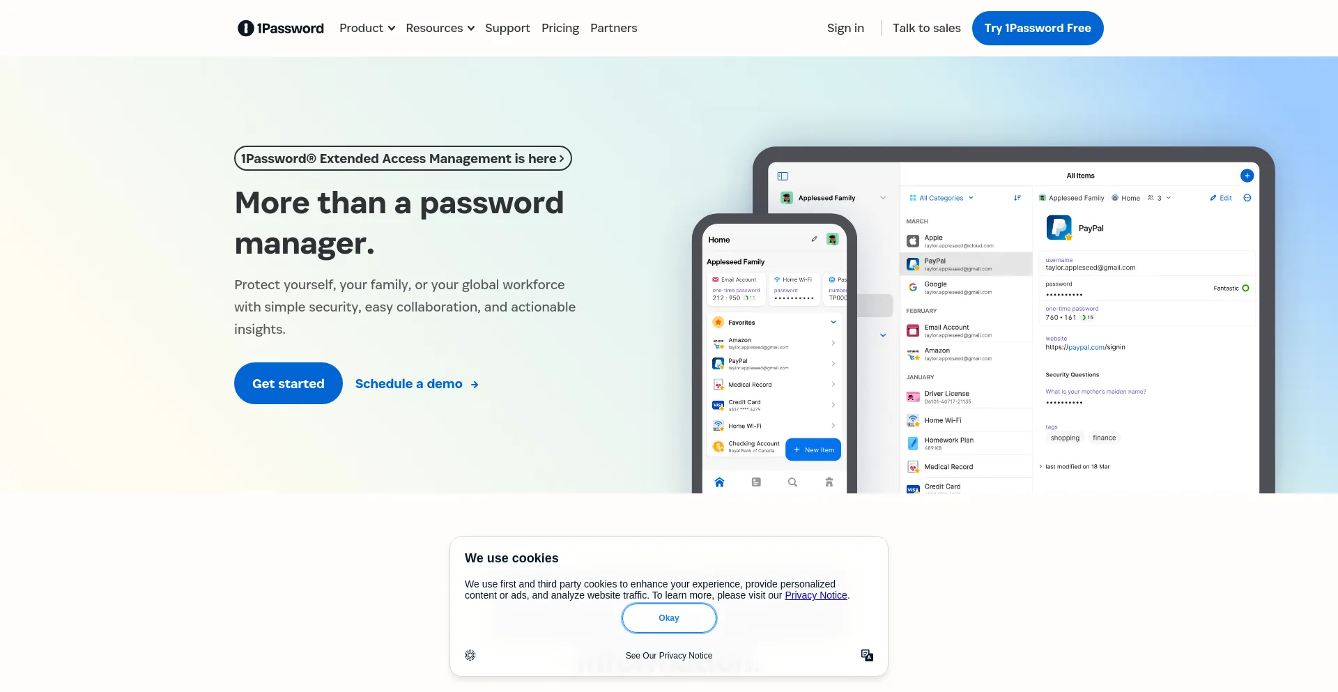Screenshot of 1password.com homepage