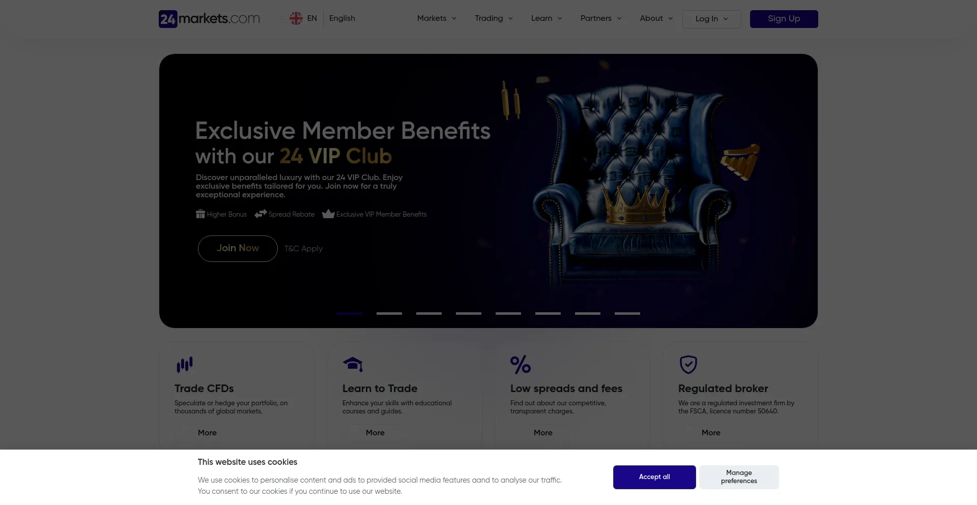 Screenshot of 24markets.com homepage