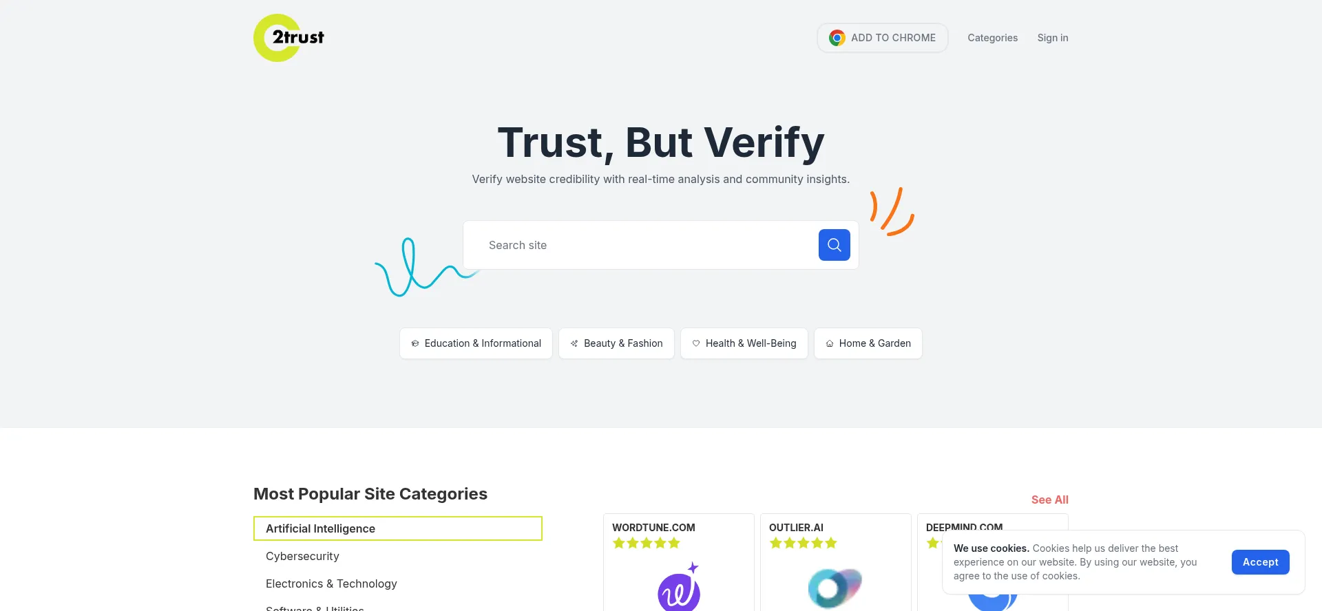 Screenshot of 2trust.io homepage