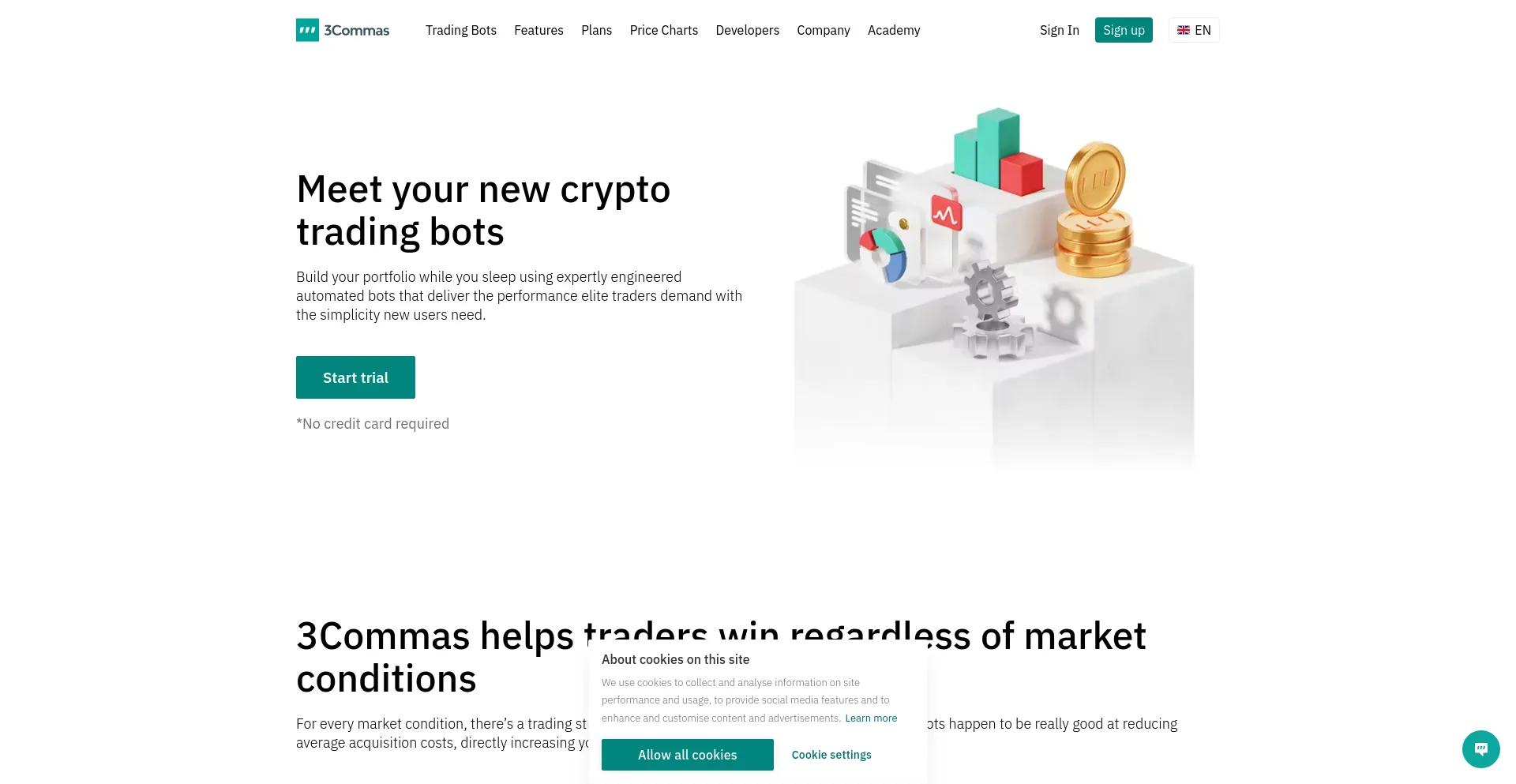 Screenshot of 3commas.io homepage