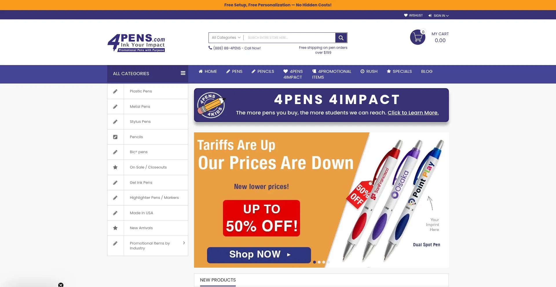 Screenshot of 4pens.com homepage