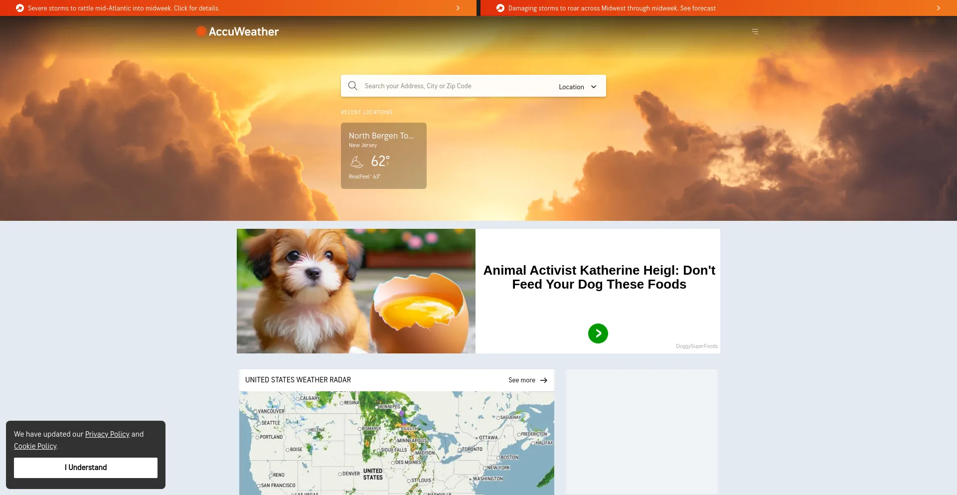 Screenshot of accuweather.com homepage