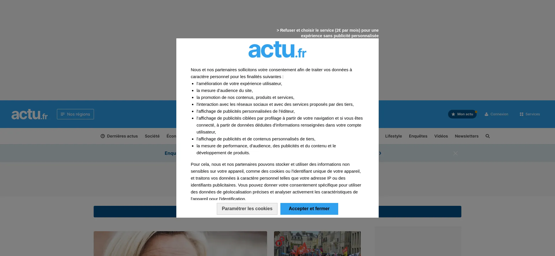 Screenshot of actu.fr homepage
