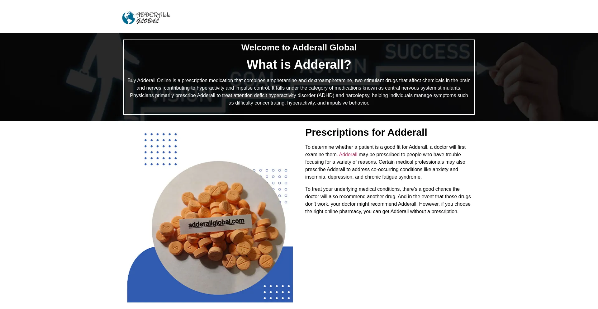 Screenshot of adderallglobal.com homepage