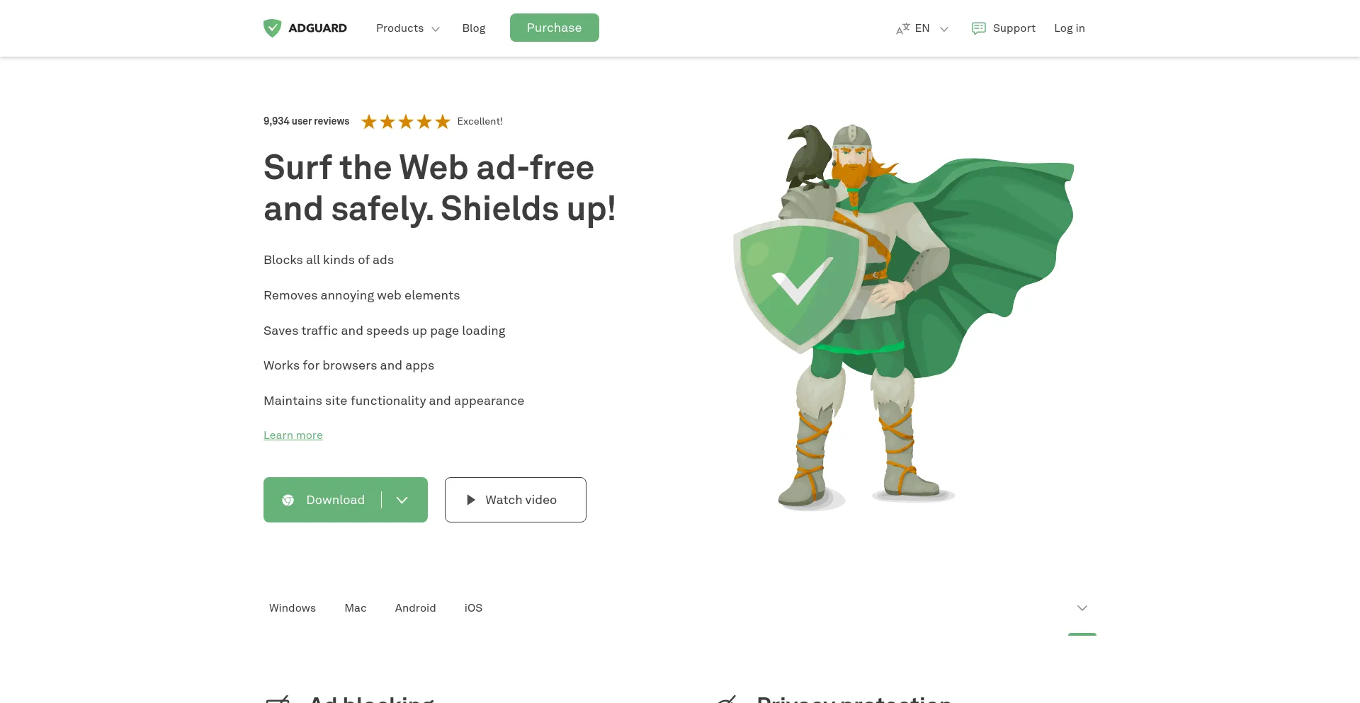 Screenshot of adguard.com homepage