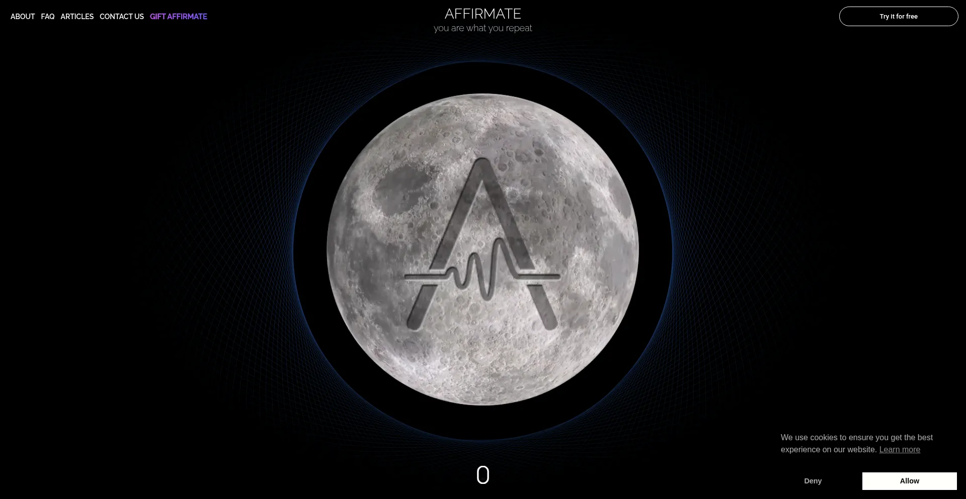 Screenshot of affirmate.app homepage