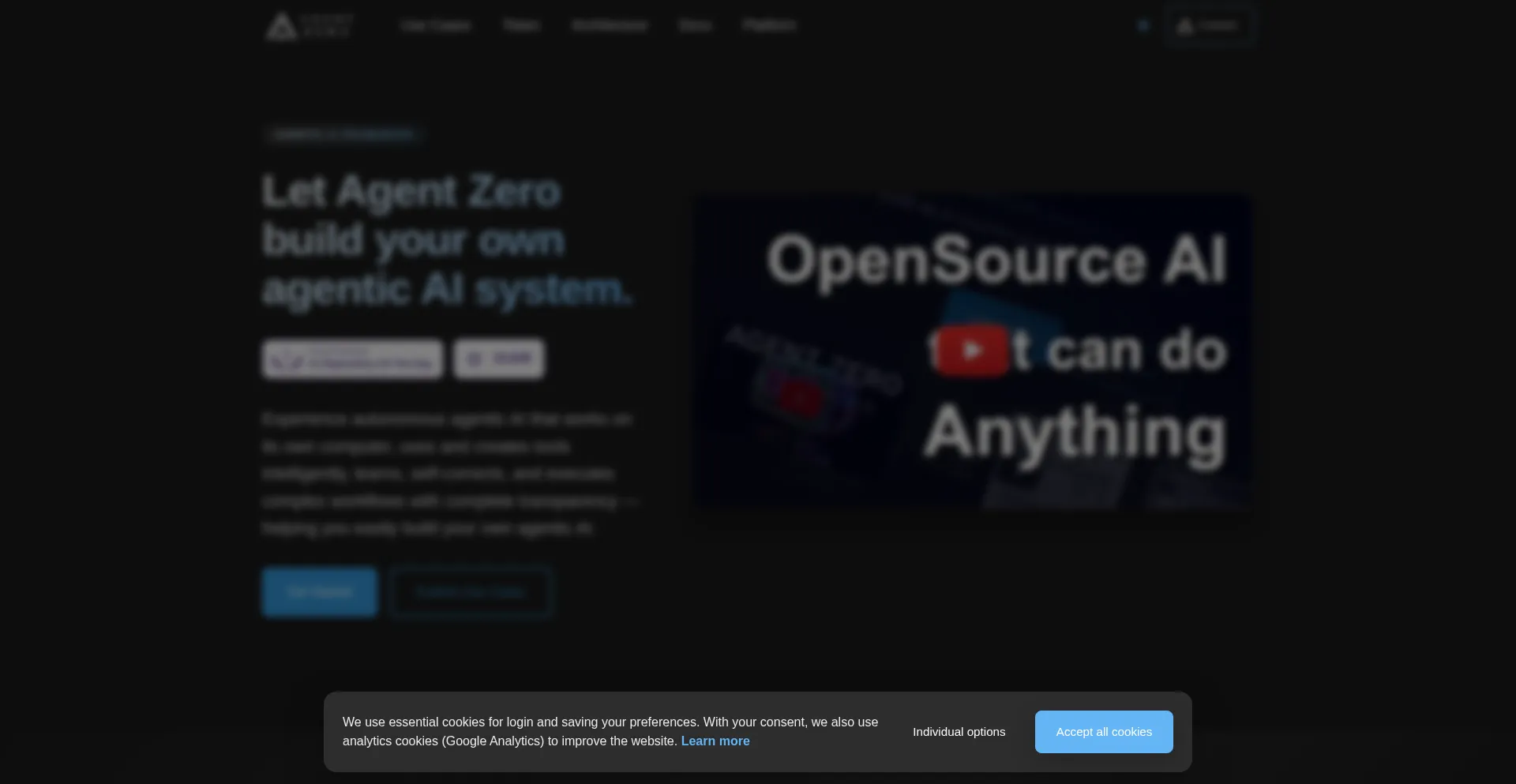 Screenshot of agent-zero.ai homepage