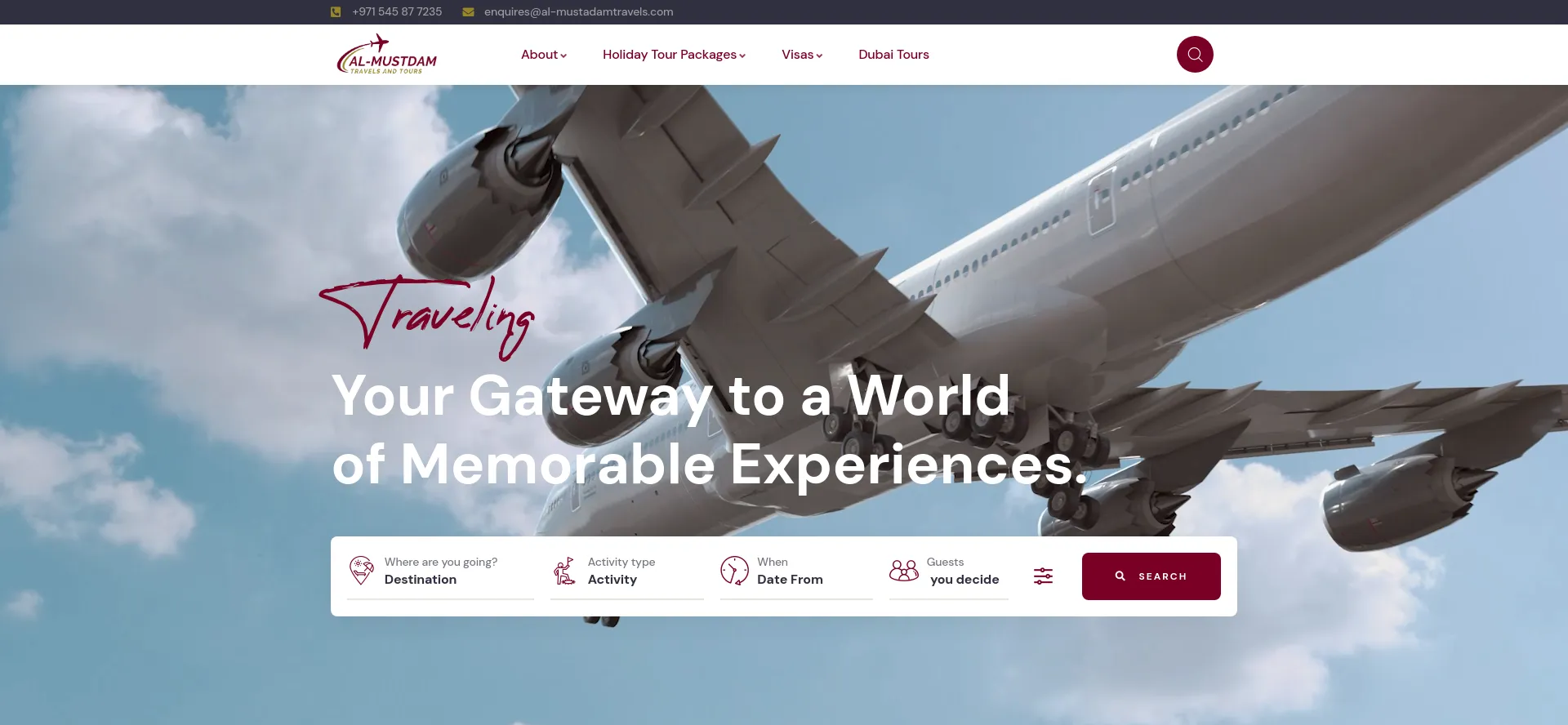 Screenshot of al-mustadamtravels.com homepage