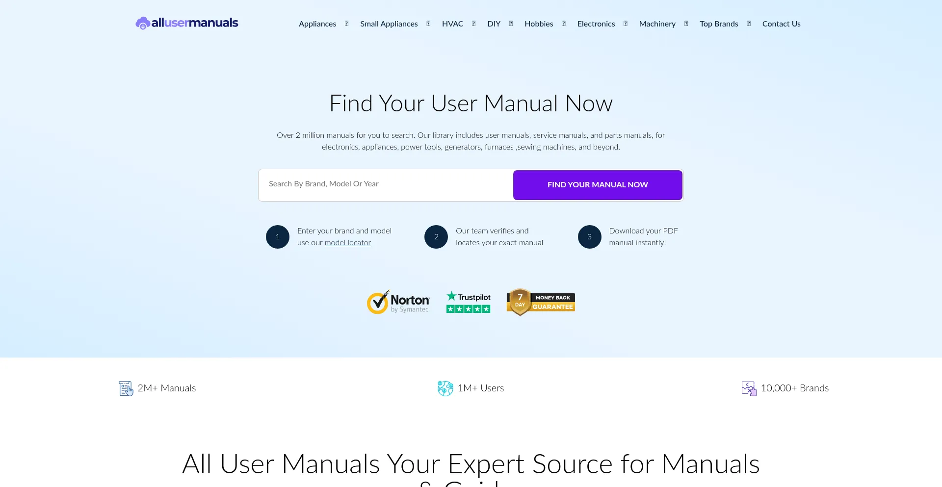 Screenshot of allusermanuals.com homepage