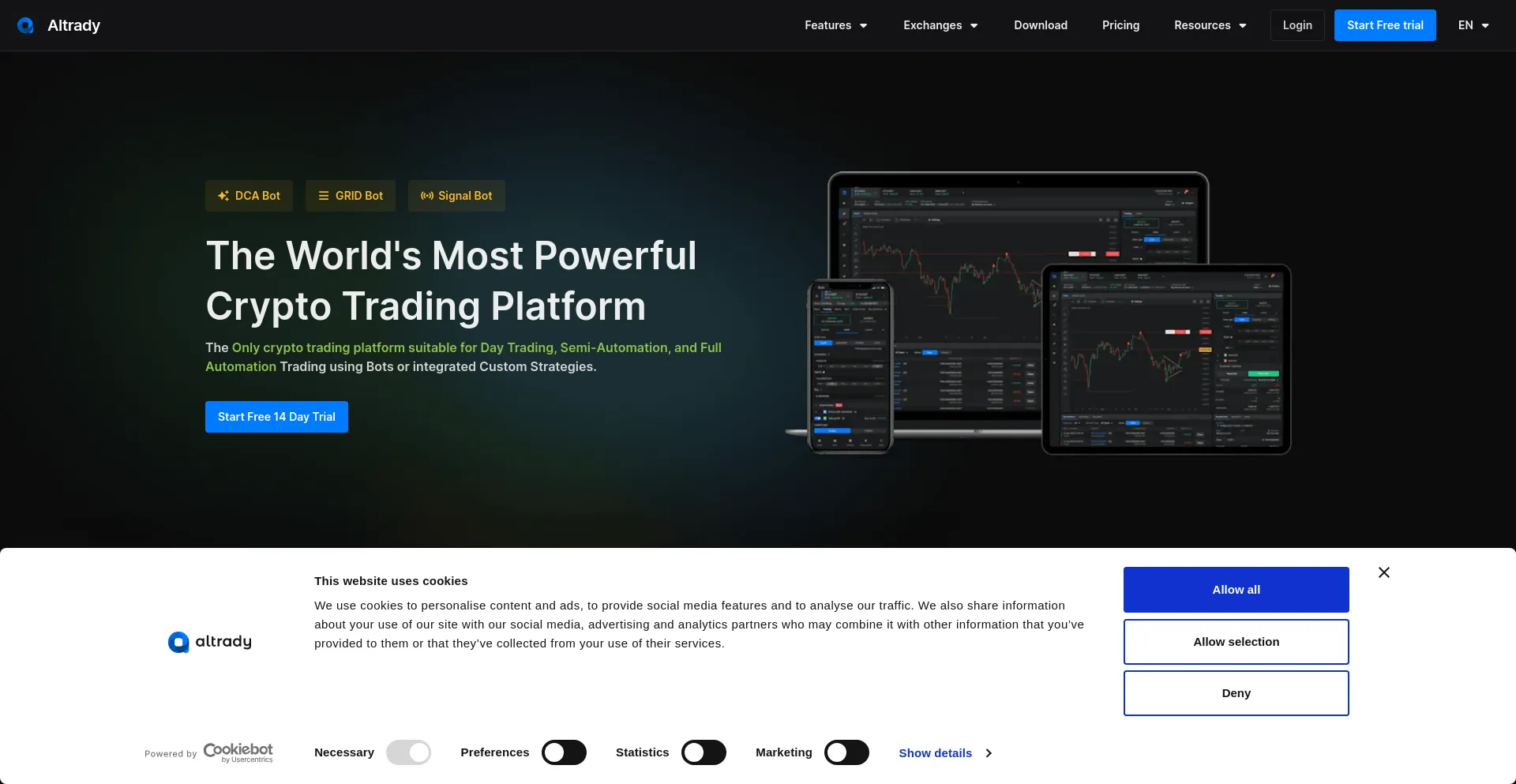 Screenshot of altrady.com homepage