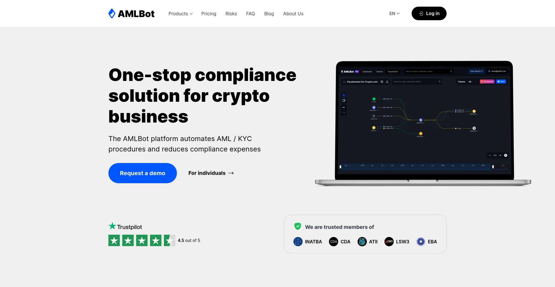Screenshot of amlbot.com homepage