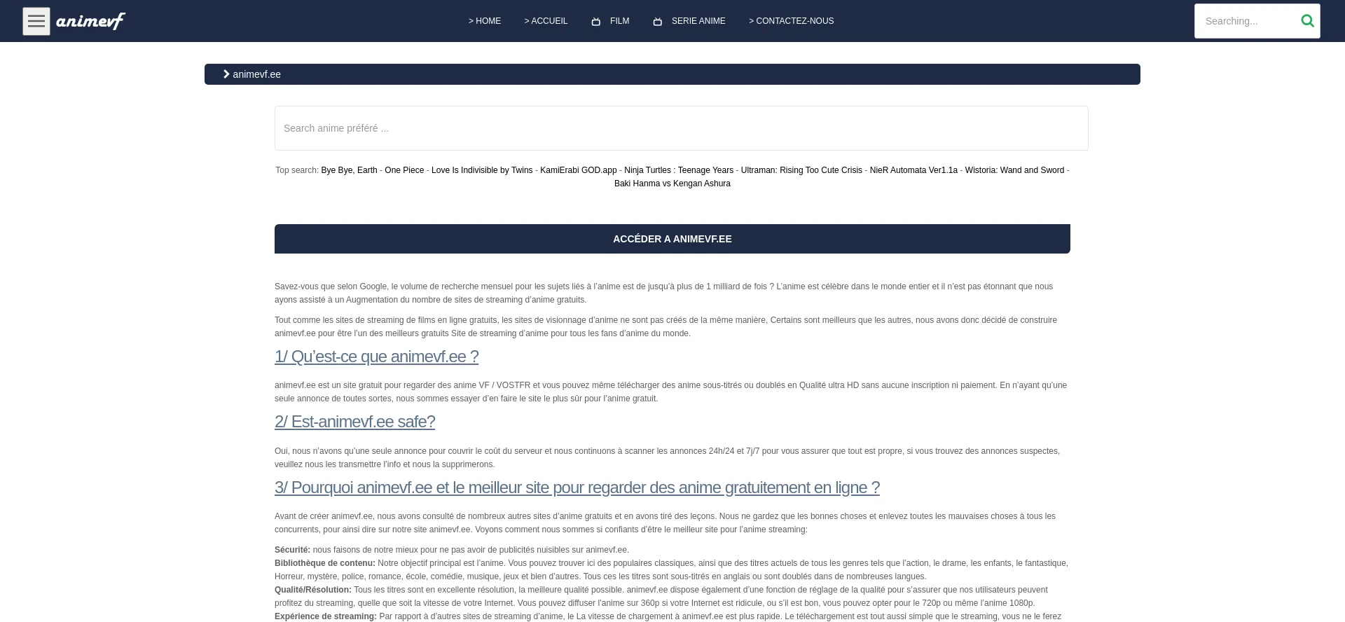 Screenshot of animevf.ee homepage