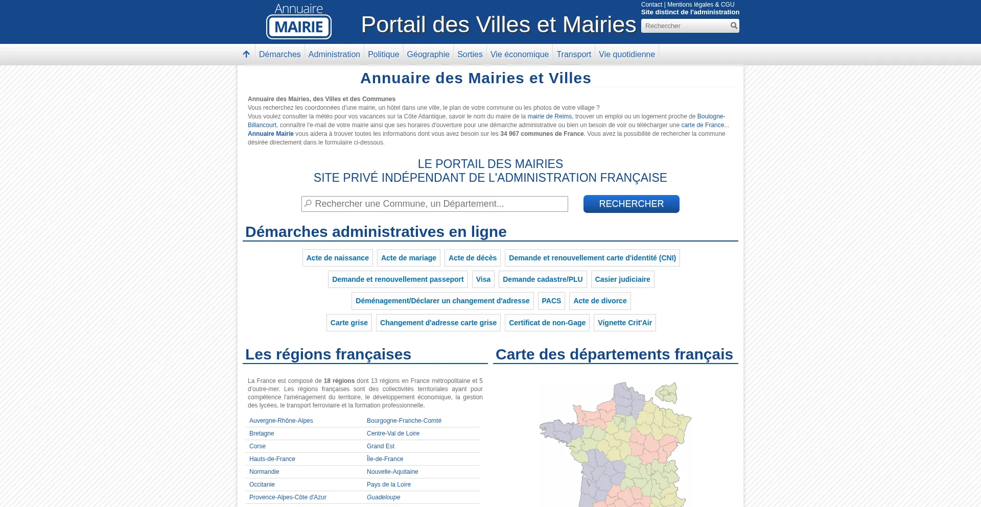 Screenshot of annuaire-mairie.fr homepage