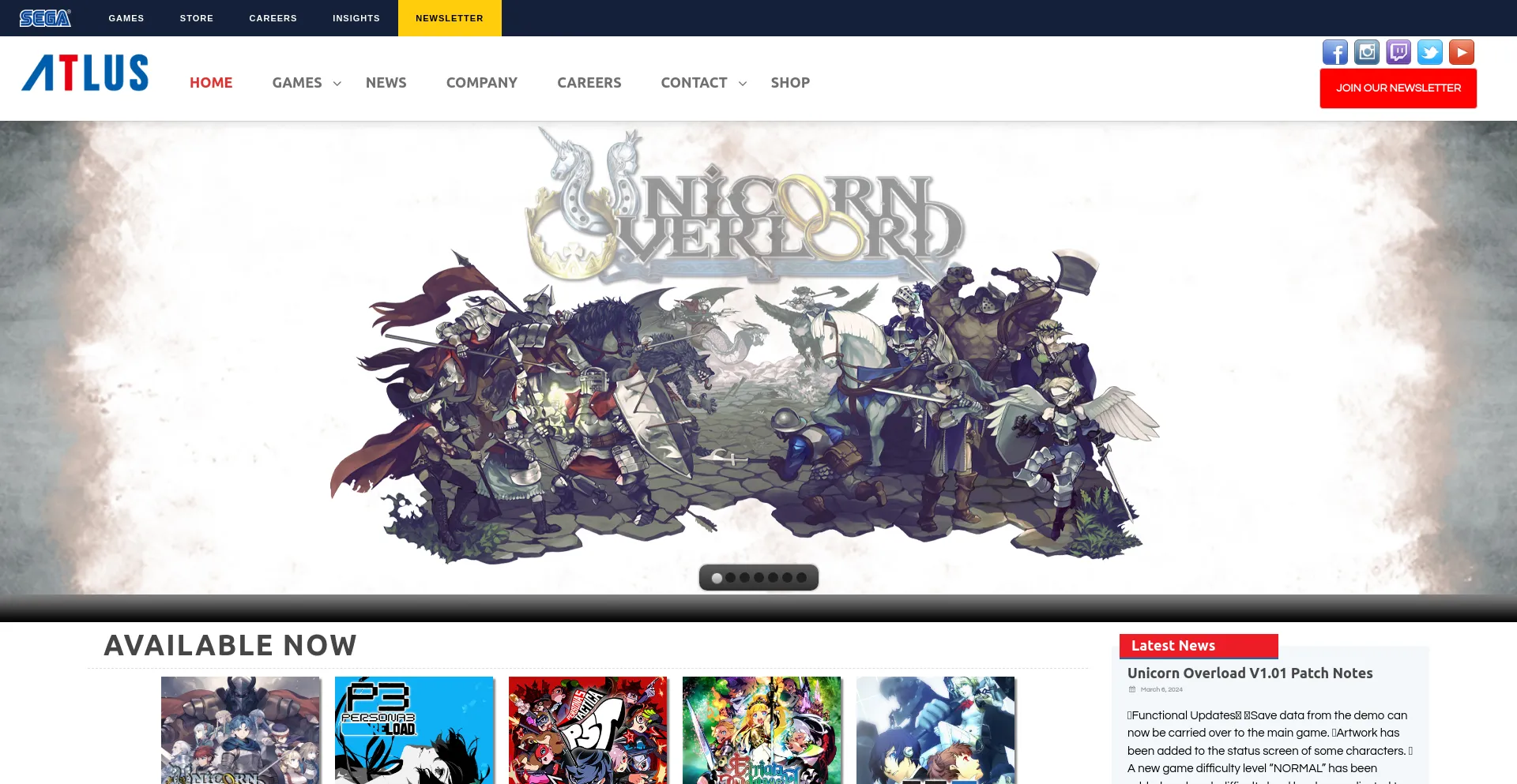 Screenshot of atlus.com homepage