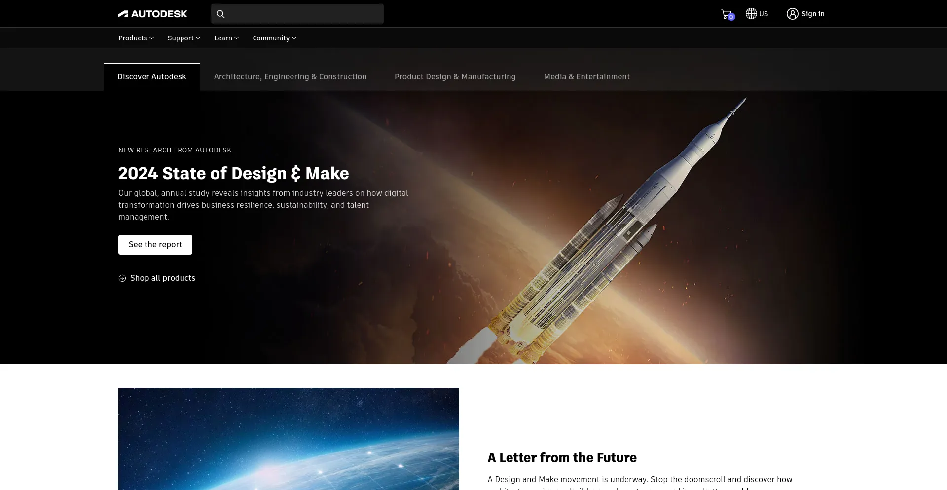 Screenshot of autodesk.com homepage