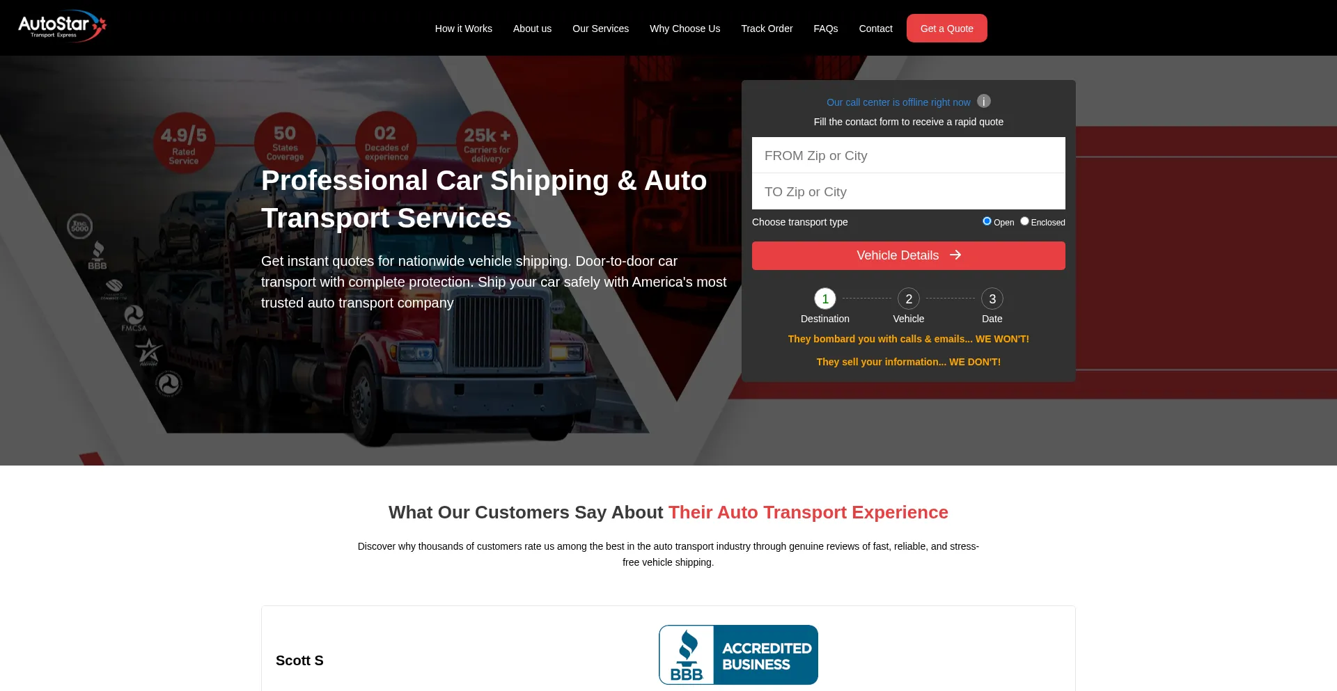Screenshot of autostartransport.com homepage
