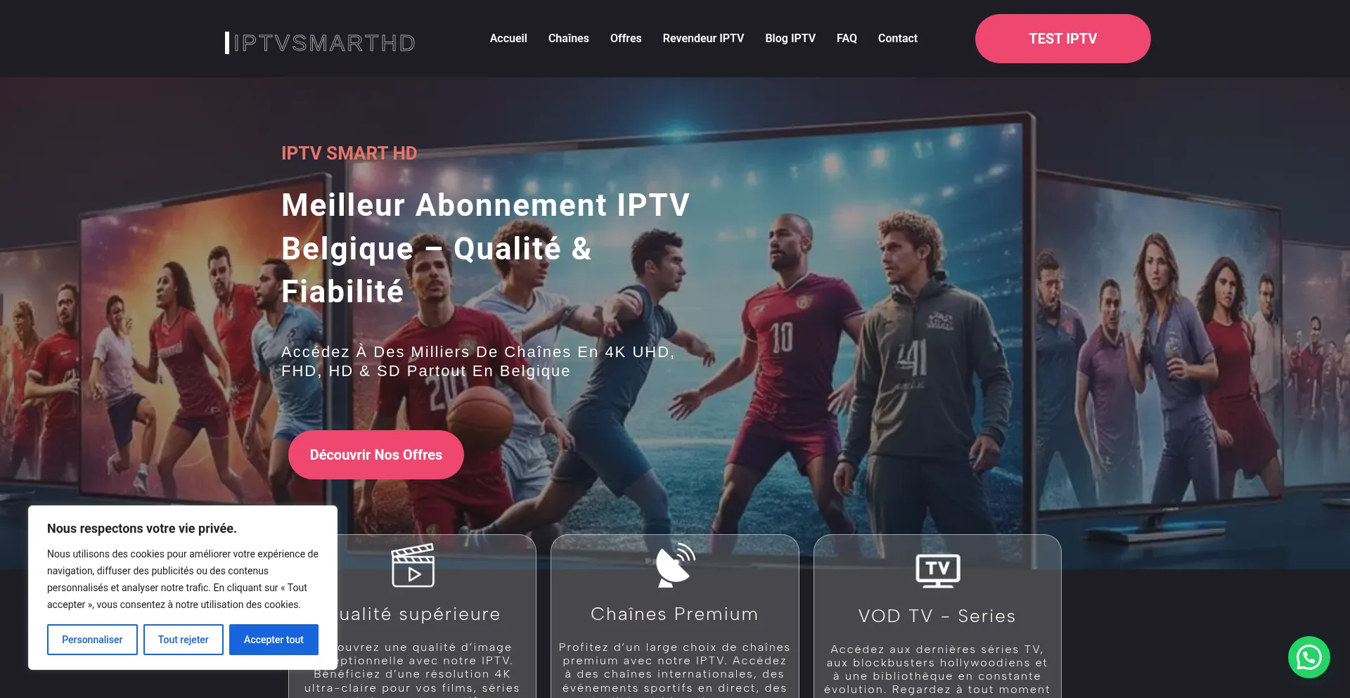 Screenshot of belgique.iptvsmarthd.be homepage