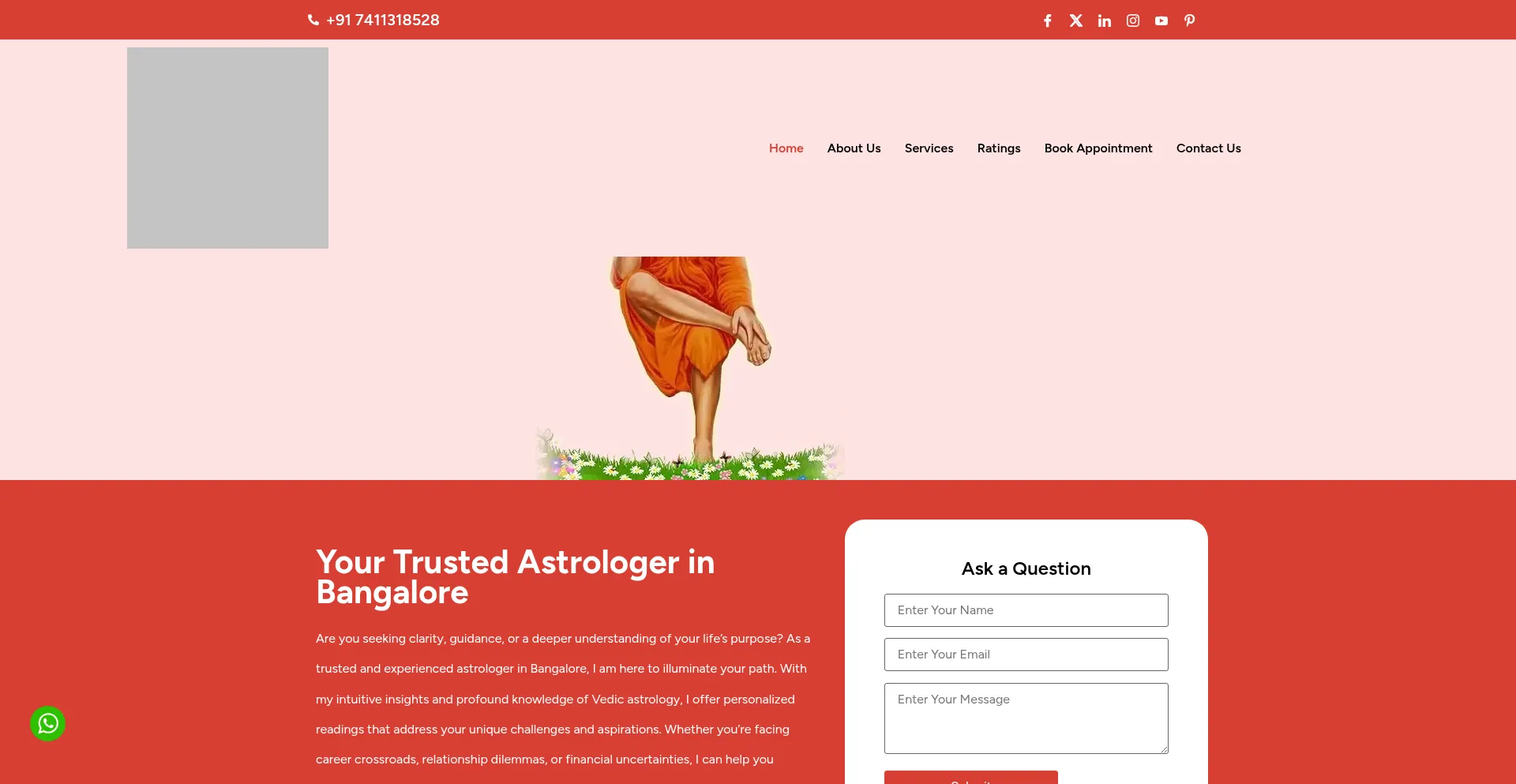 Screenshot of bestastrologersinbangalore.com homepage