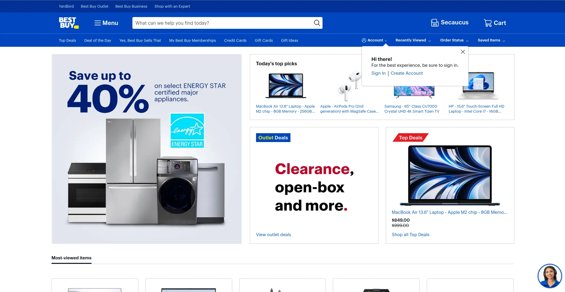 Screenshot of bestbuy.com homepage