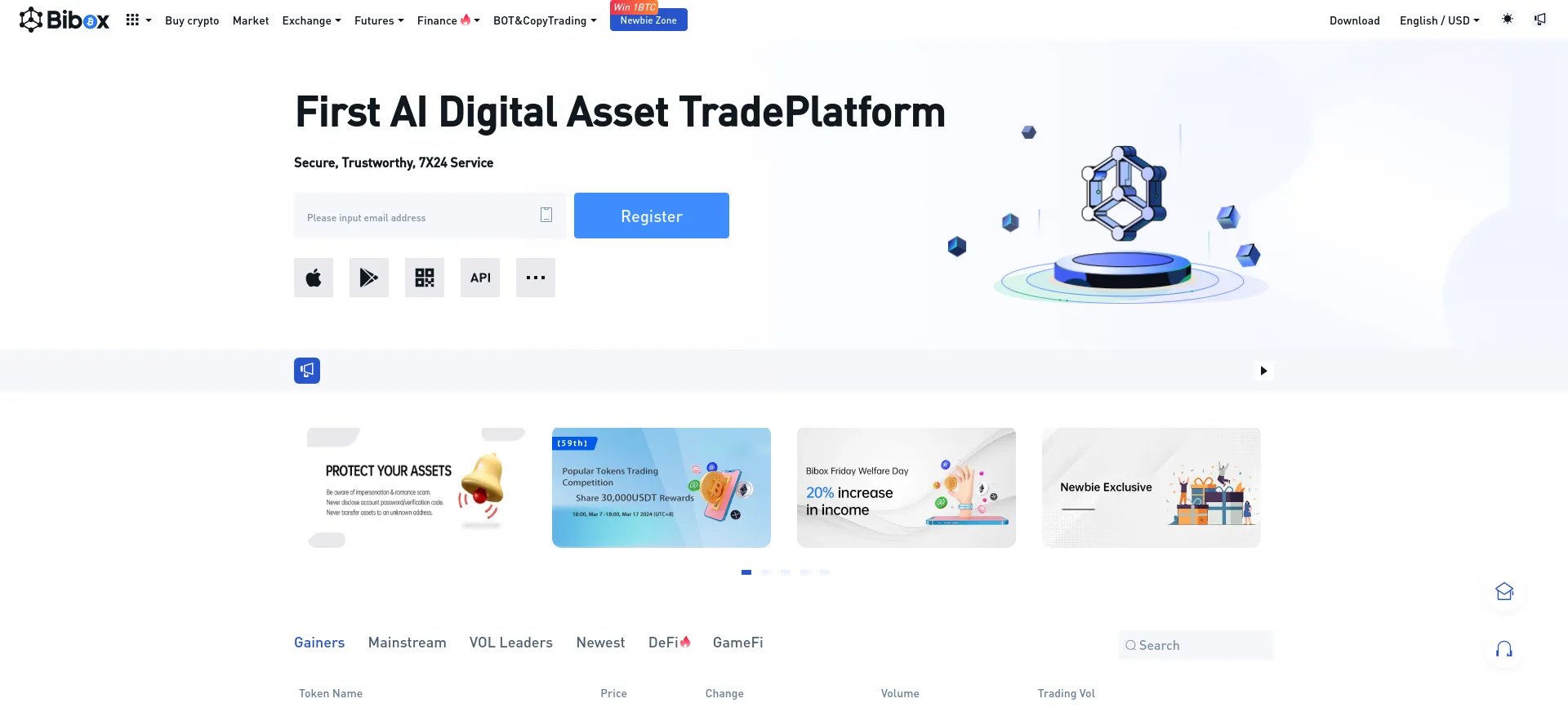 Screenshot of bibox.com homepage