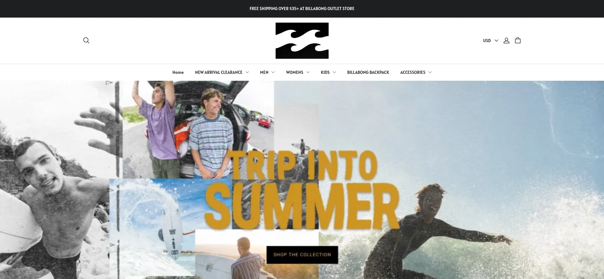 Screenshot of billabongoutlets.com homepage