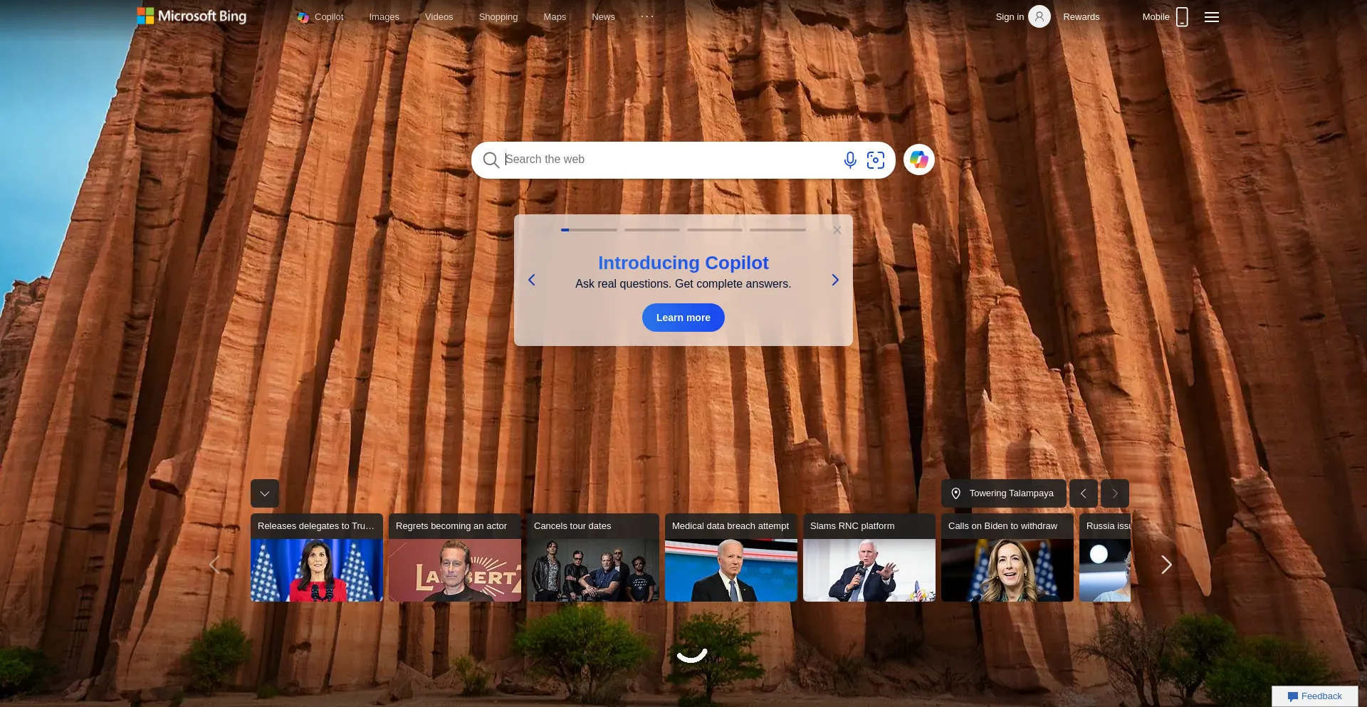 Screenshot of bing.com homepage
