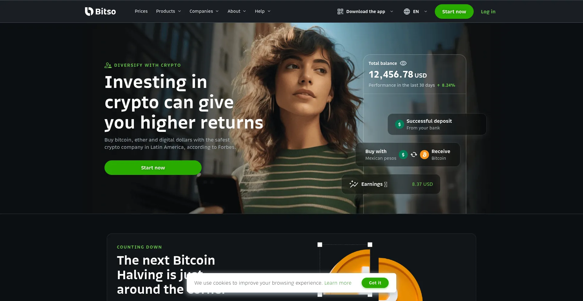 Screenshot of bitso.com homepage