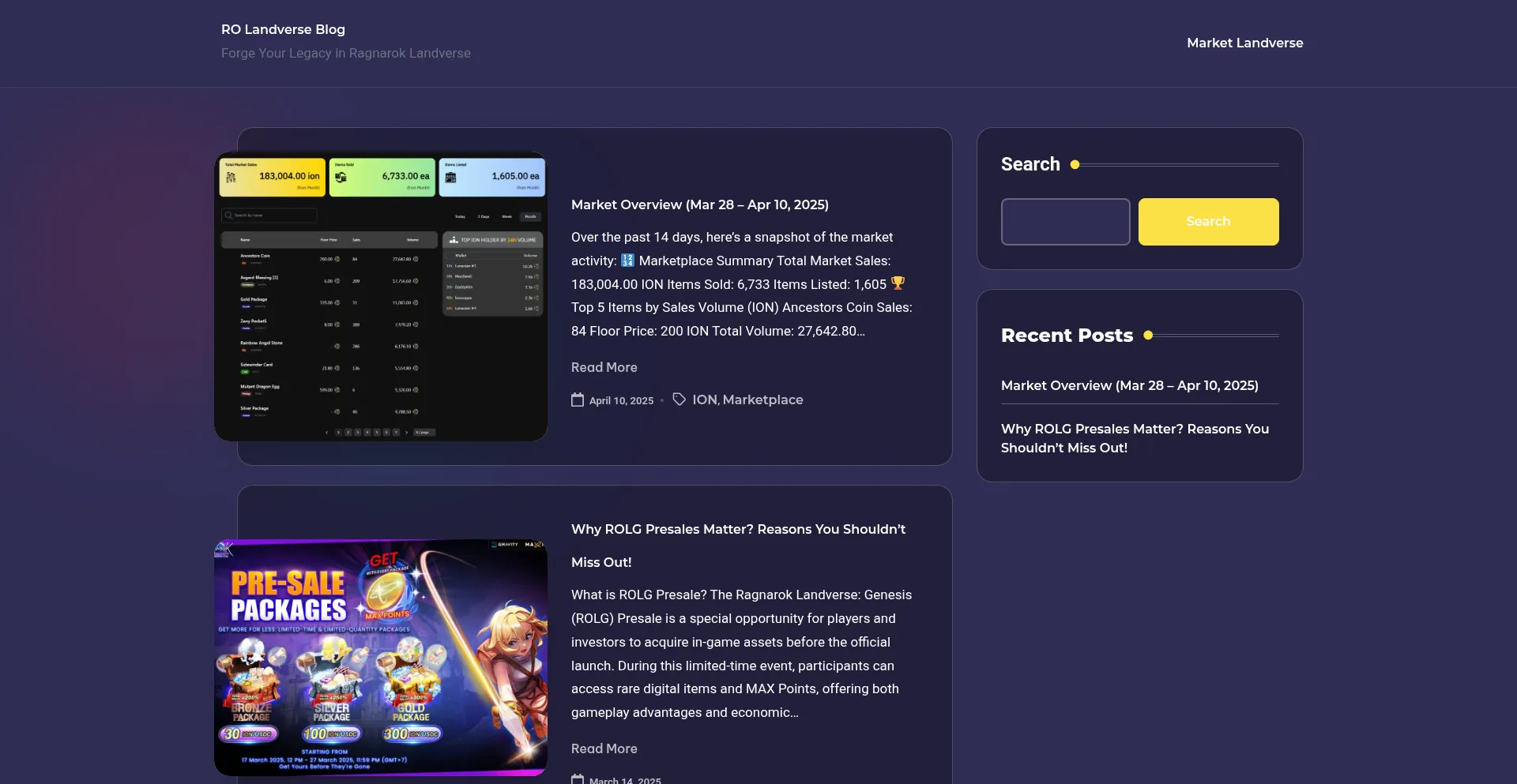 Screenshot of blog.marketlandverse.com homepage