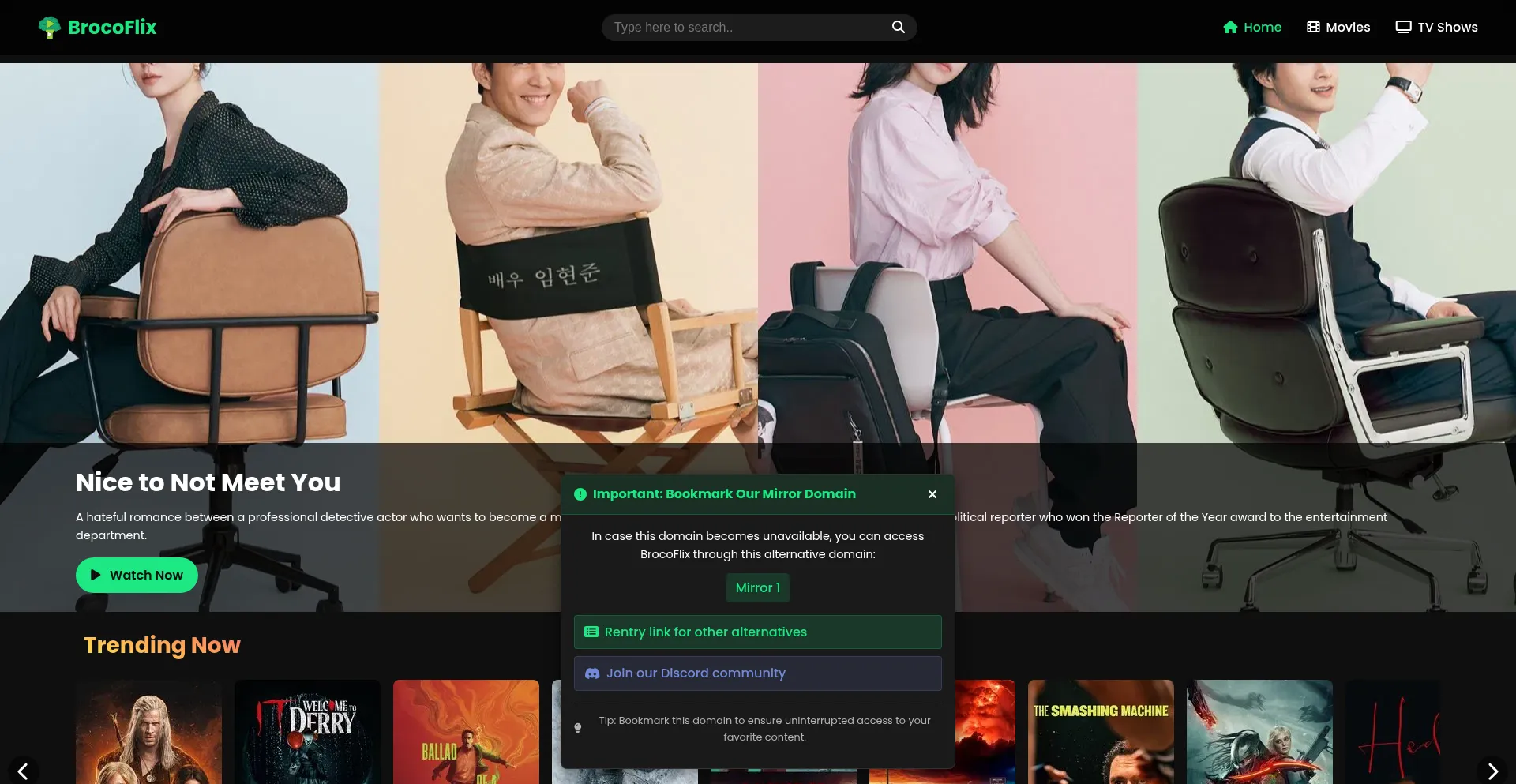 Screenshot of brocoflix.xyz homepage
