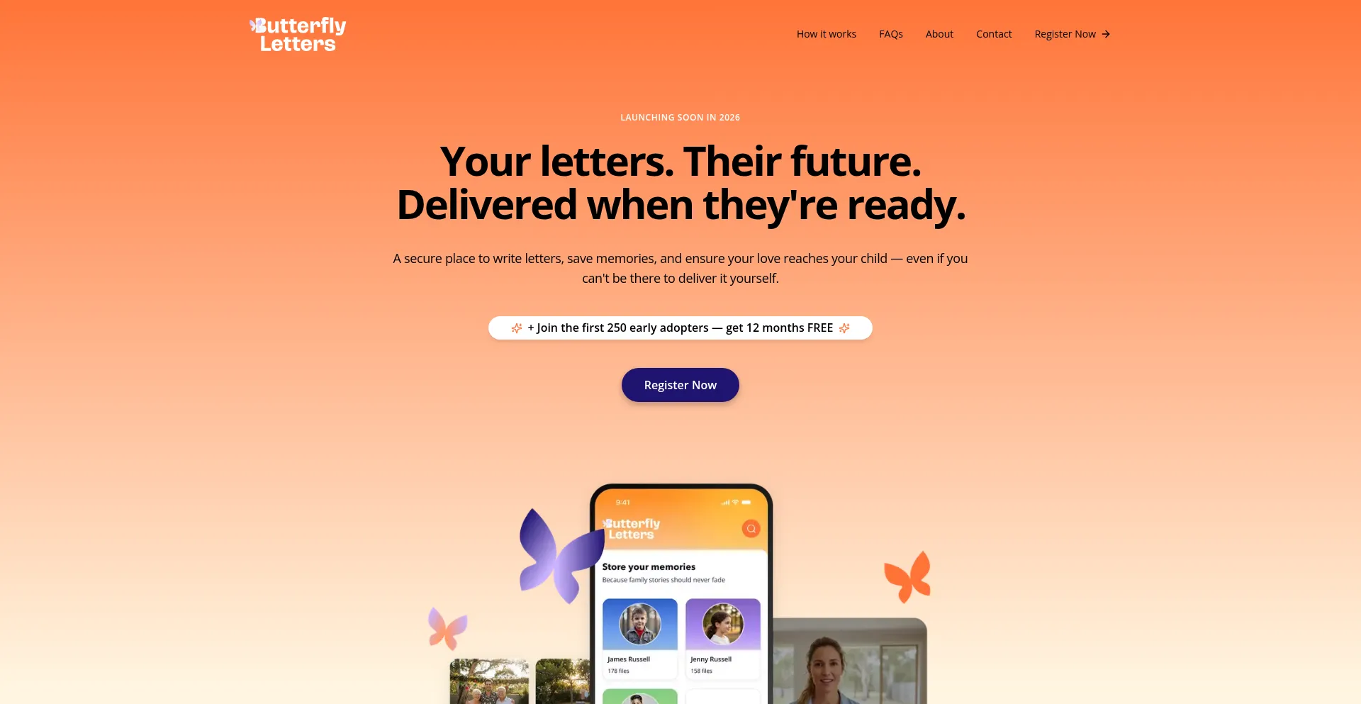 Screenshot of butterflyletters.io homepage