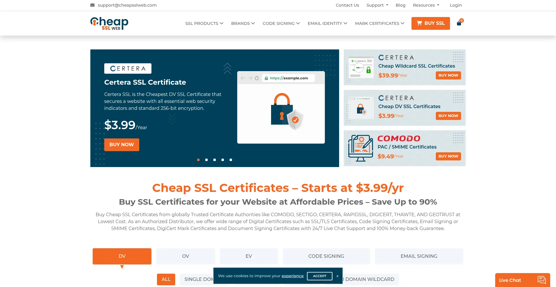 Screenshot of cheapsslweb.com homepage