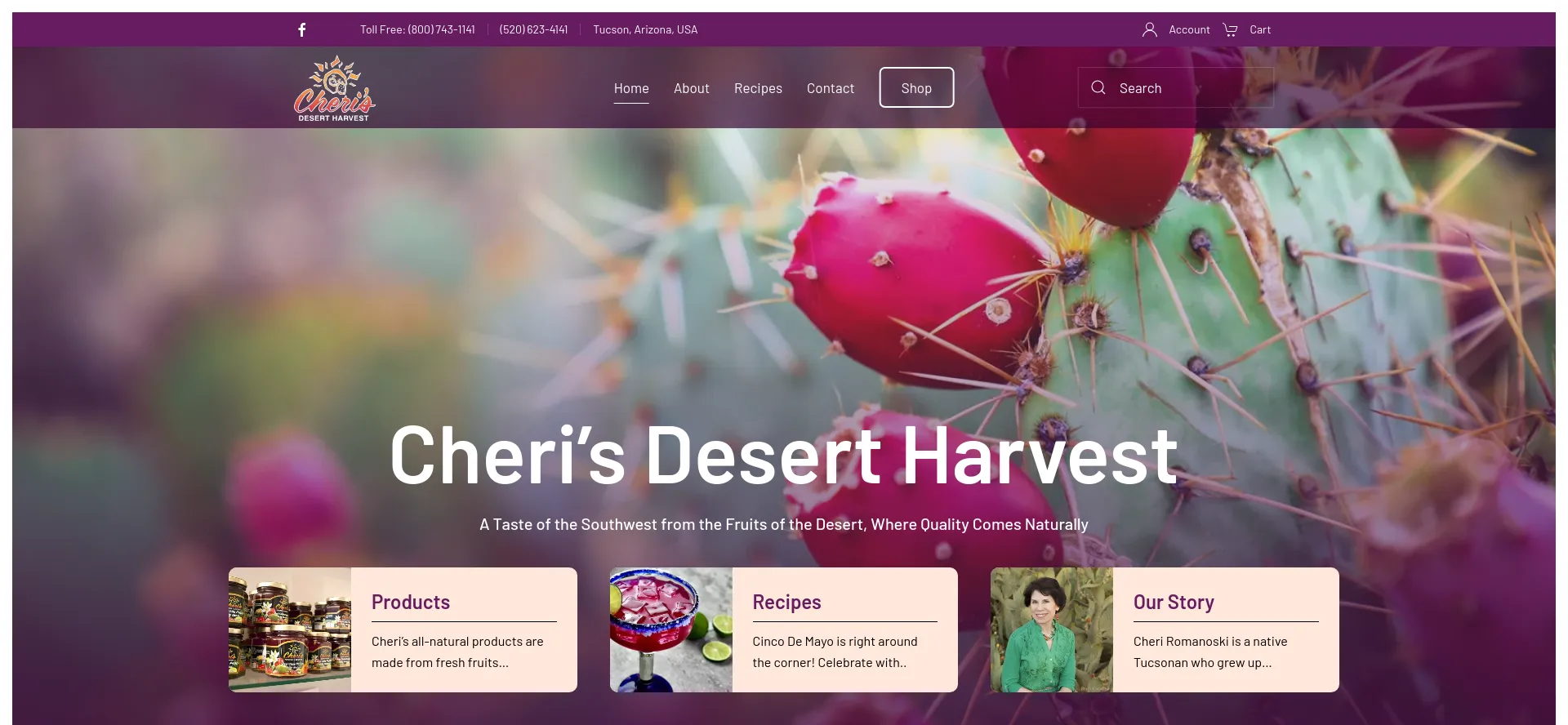 Screenshot of cherisdesertharvest.com homepage
