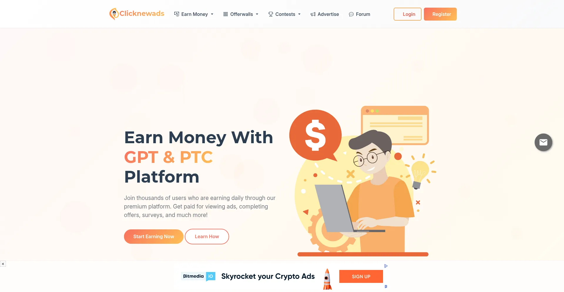 Screenshot of clicknewads.com homepage