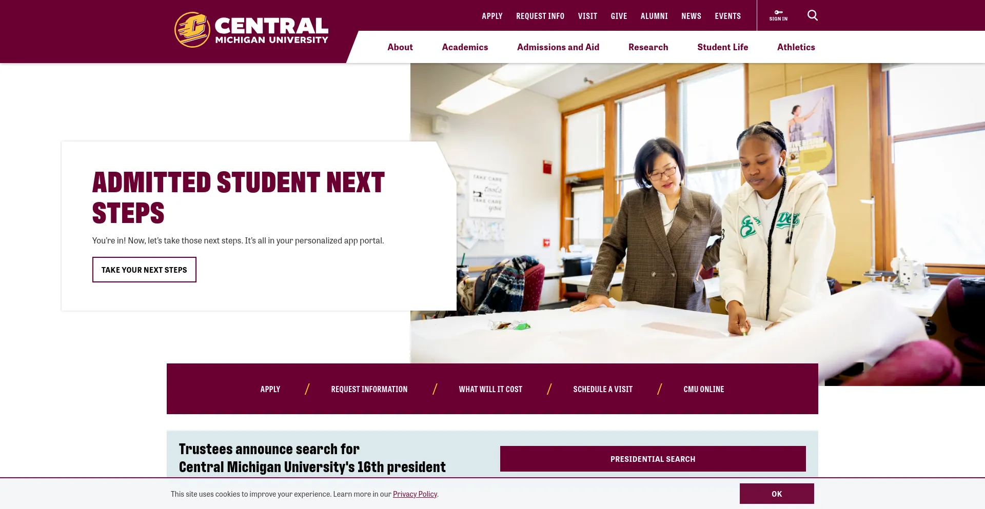 Screenshot of cmich.edu homepage
