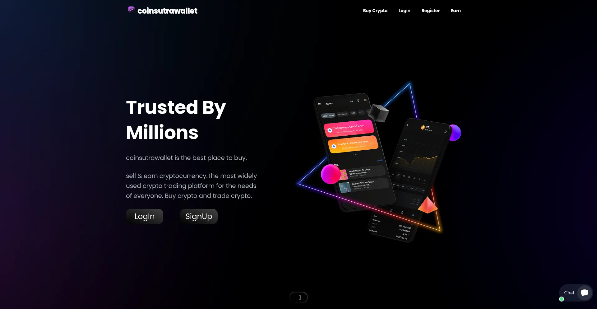 Screenshot of coinsutrawallet.io homepage