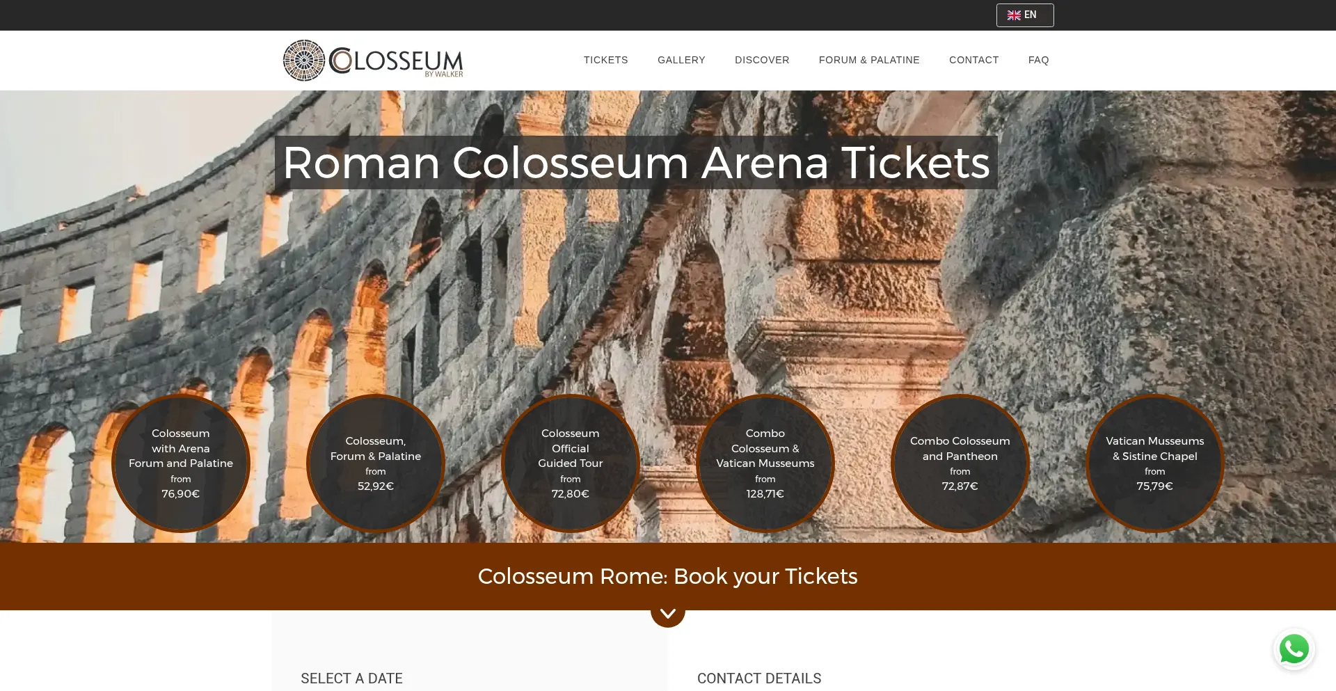 Screenshot of colosseumdiroma-tickets.com homepage