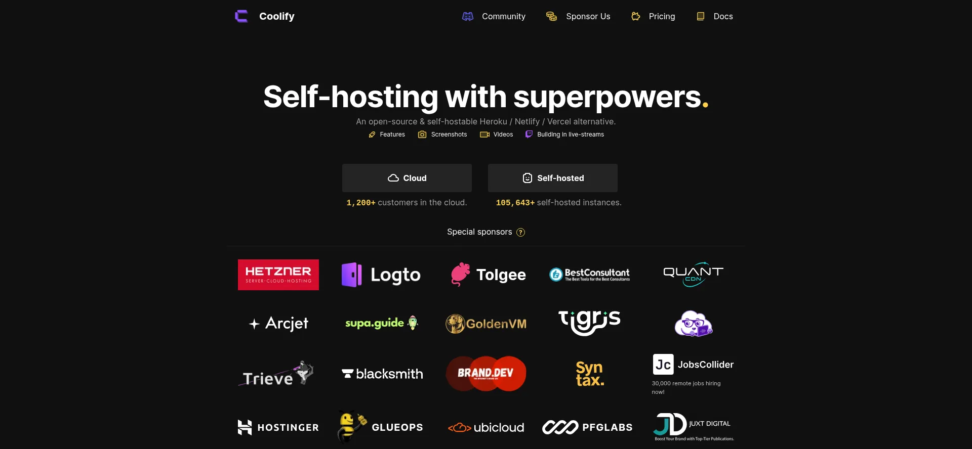 Screenshot of coolify.io homepage