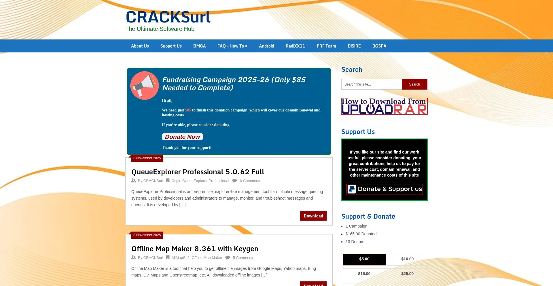 Screenshot of cracksurl.com homepage