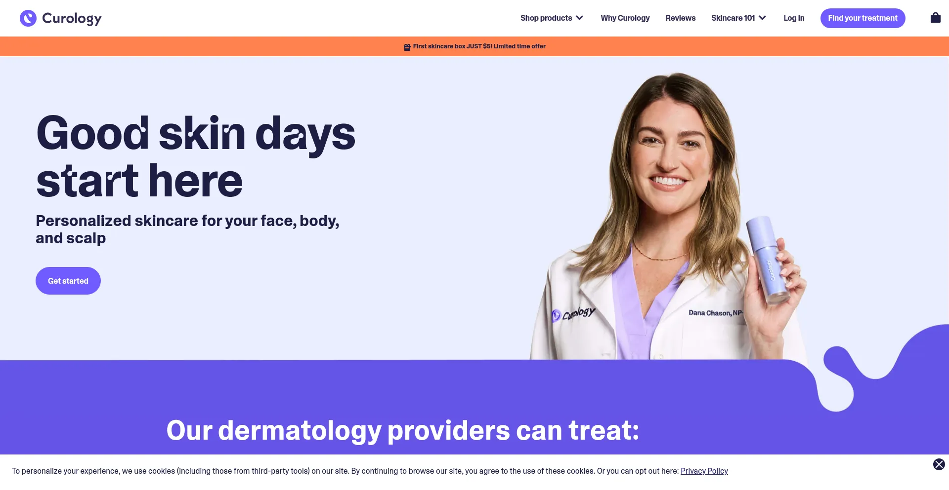 Screenshot of curology.com homepage