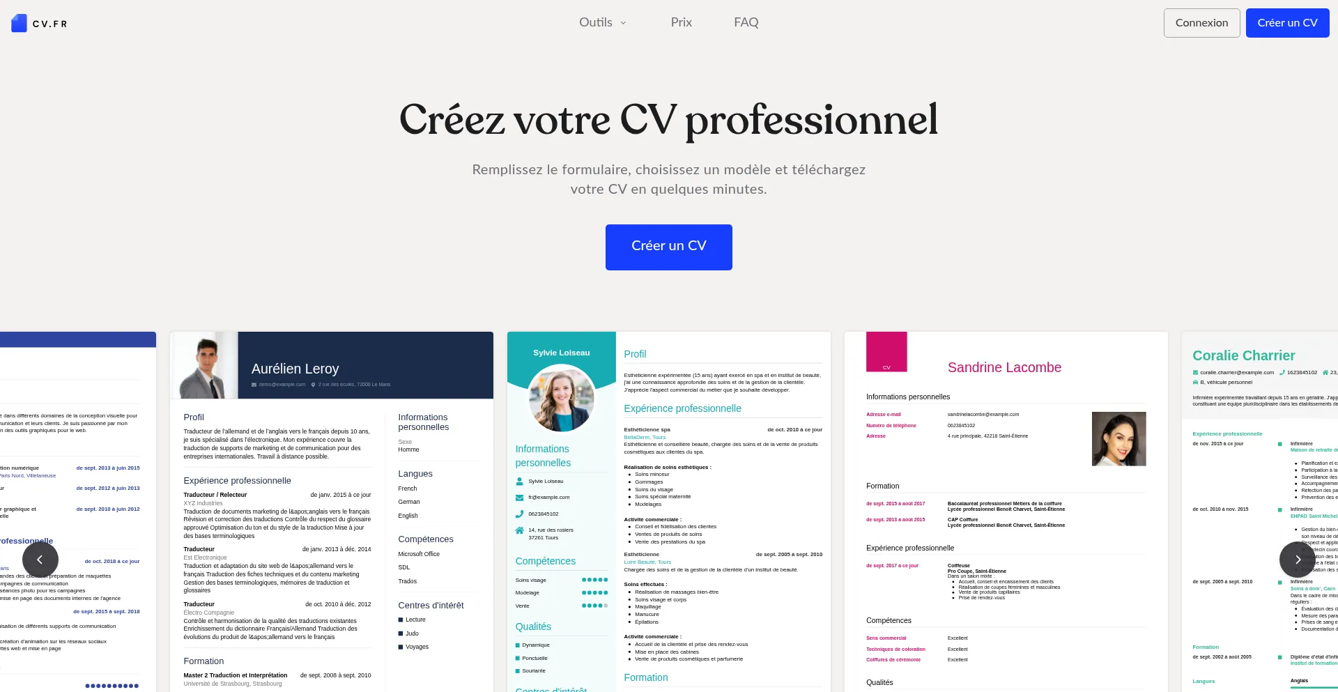 Screenshot of cv.fr homepage