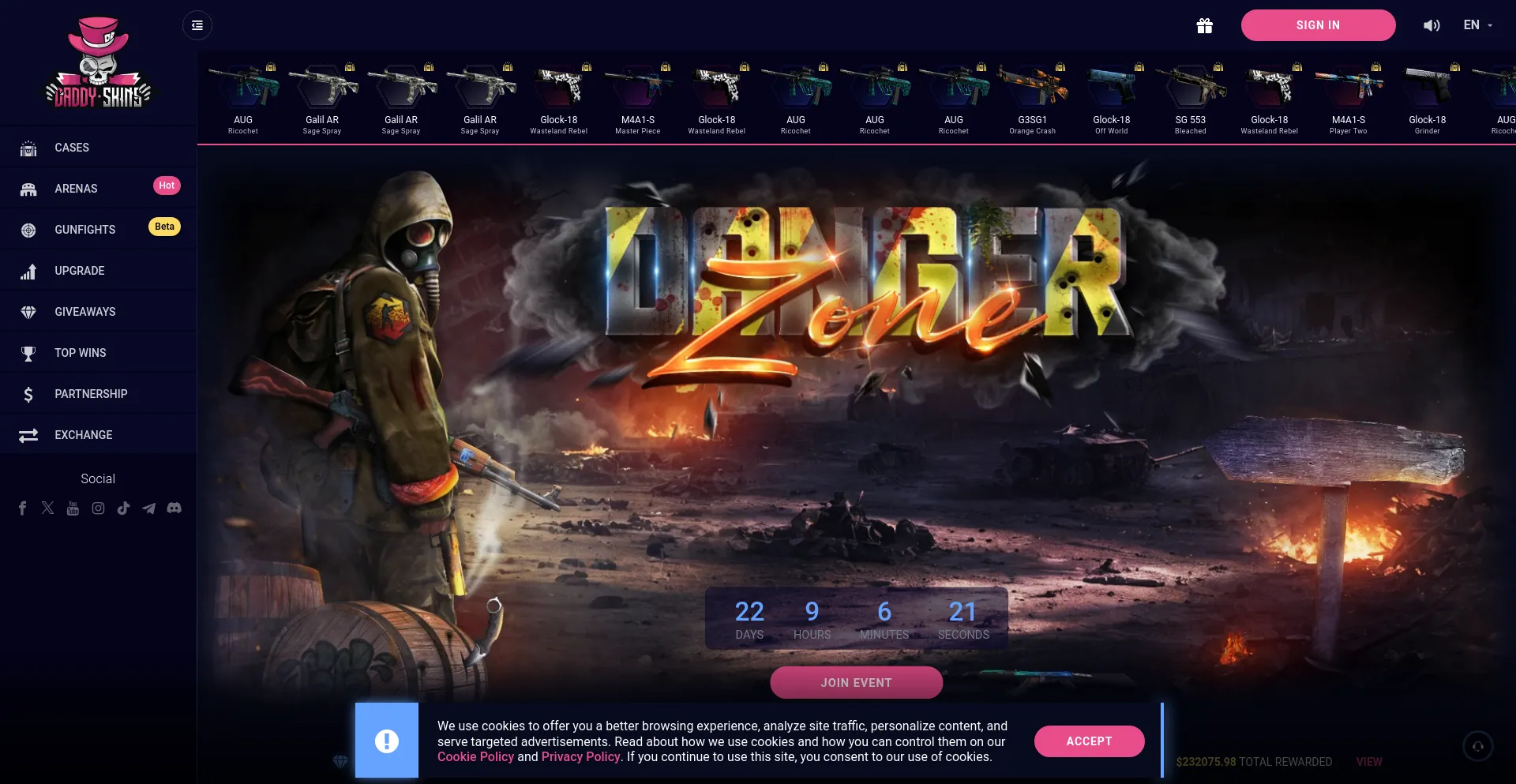 Screenshot of daddyskins.com homepage
