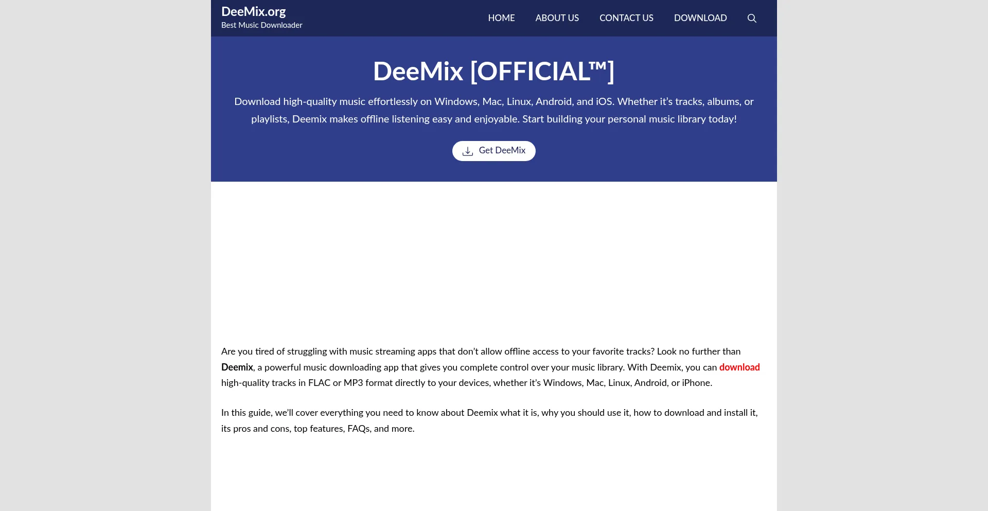 Screenshot of deemix.org homepage