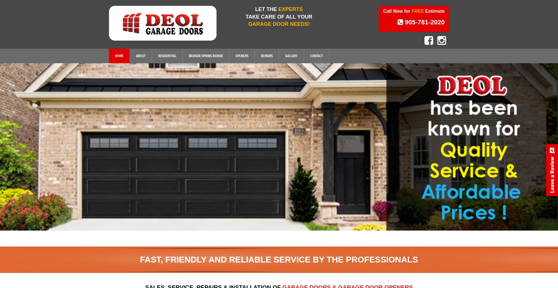 Screenshot of deolgaragedoors.com homepage