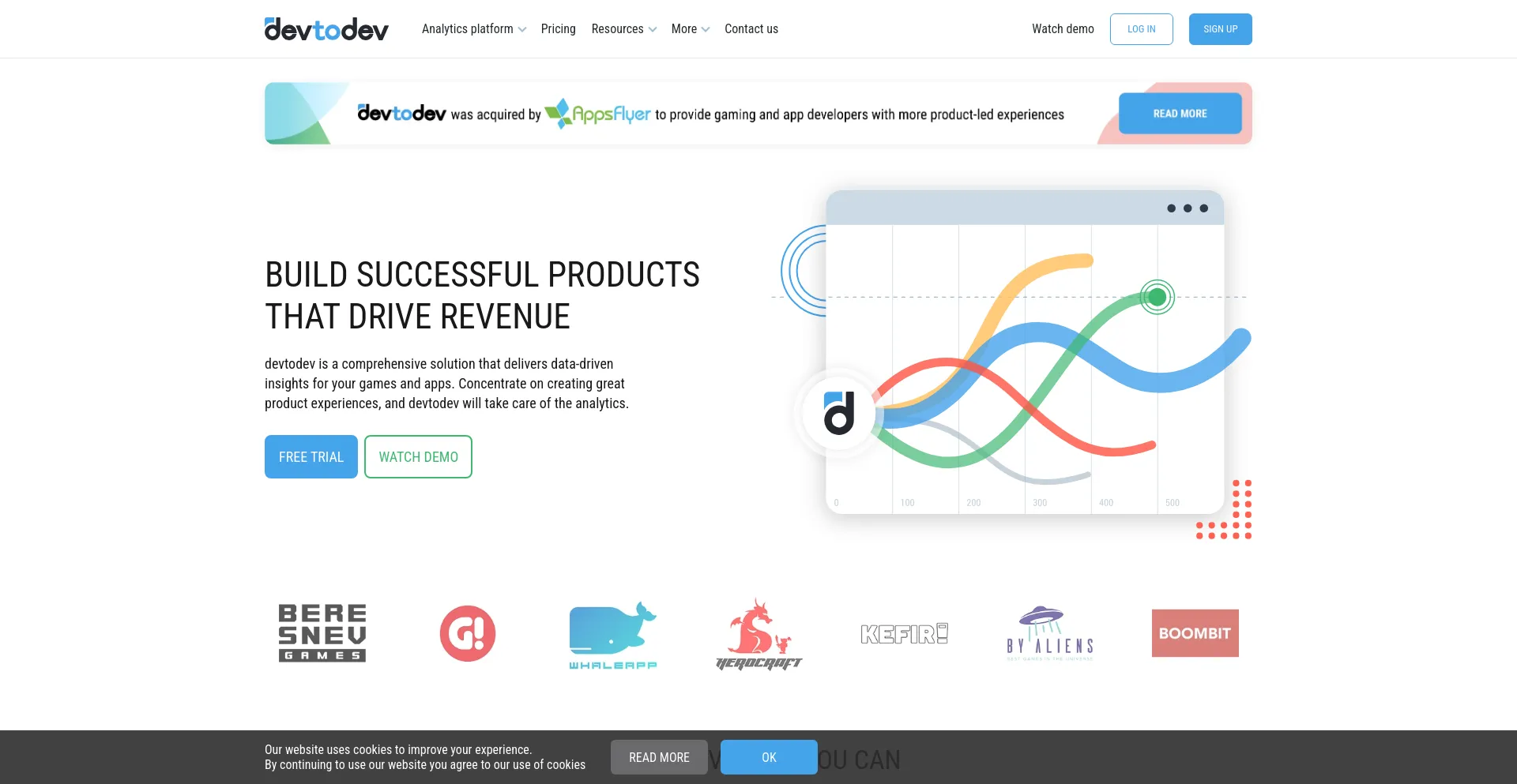Screenshot of devtodev.com homepage