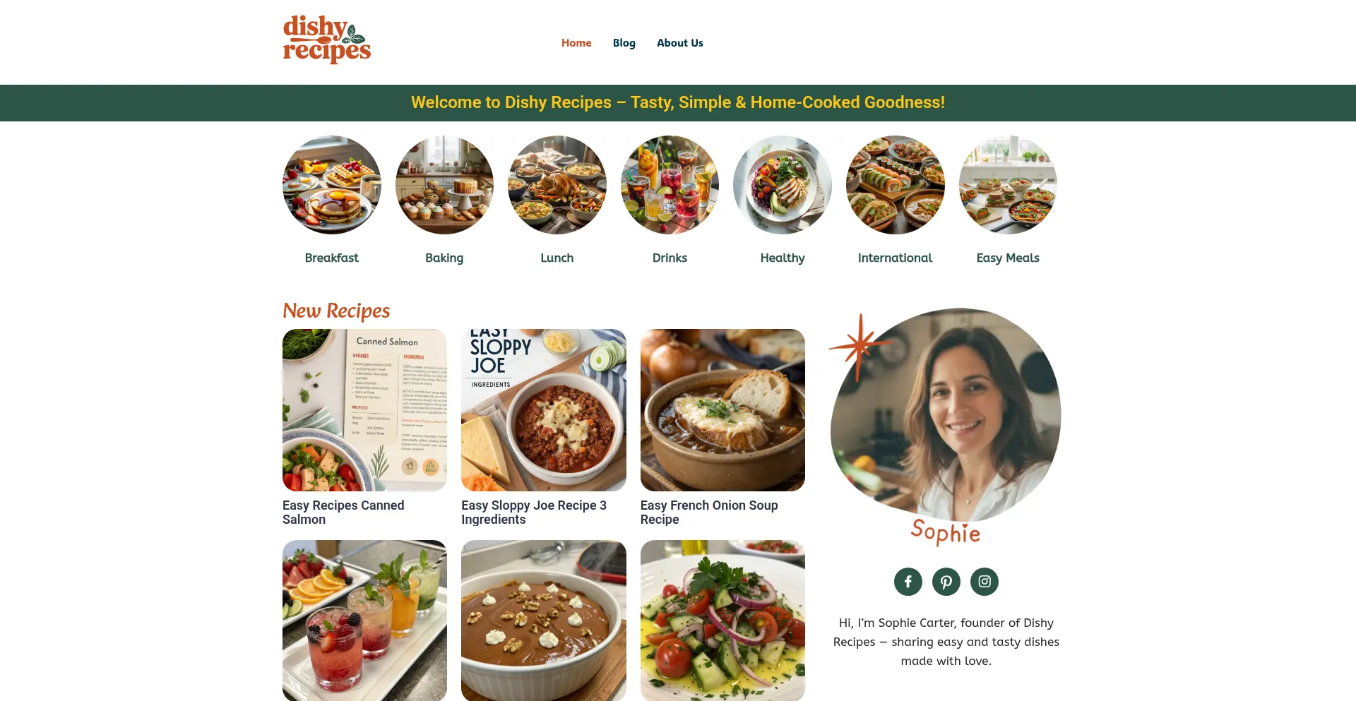 Screenshot of dishyrecipes.com homepage