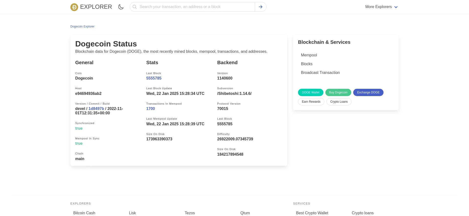 Screenshot of dogeblocks.com homepage