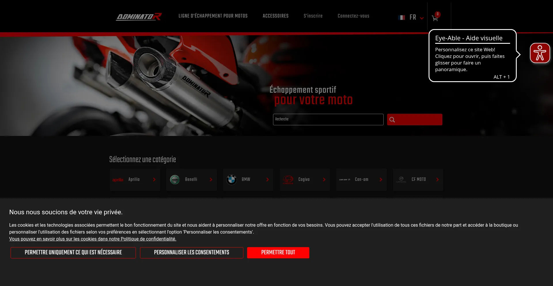 Screenshot of dominator-echappement.fr homepage