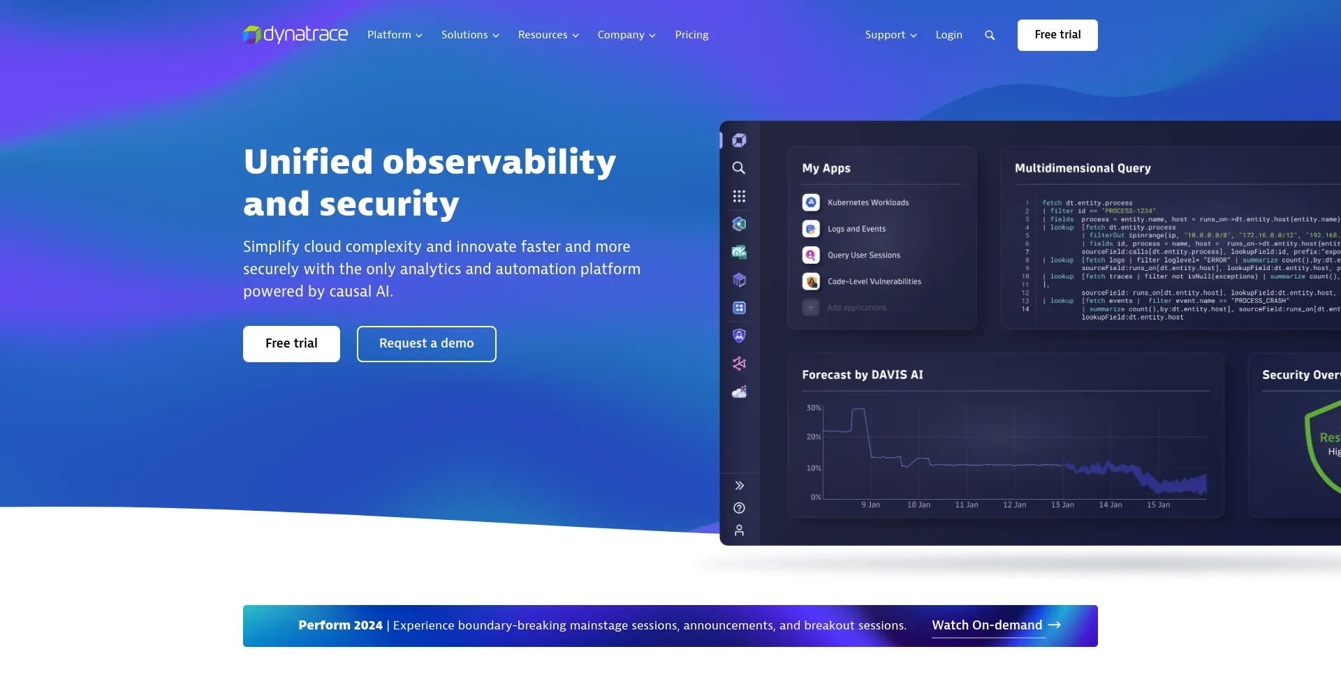 Screenshot of dynatrace.com homepage
