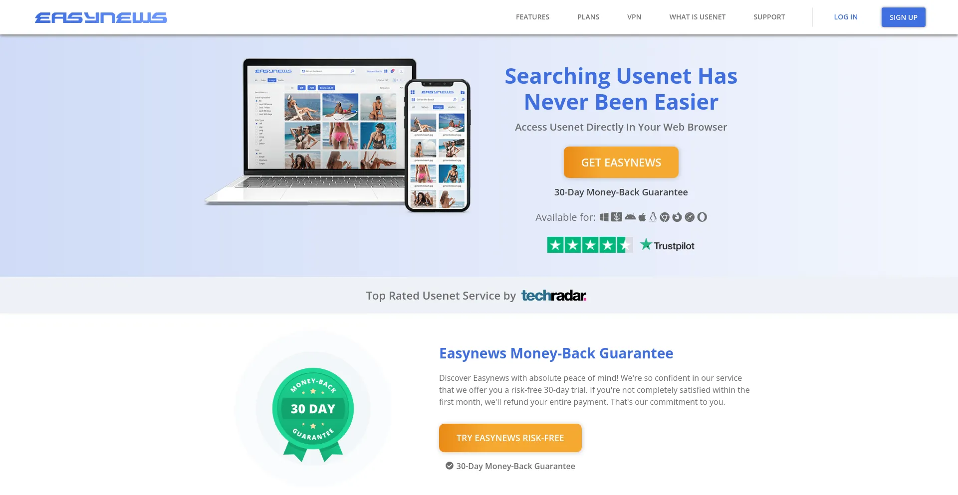 Screenshot of easynews.com homepage